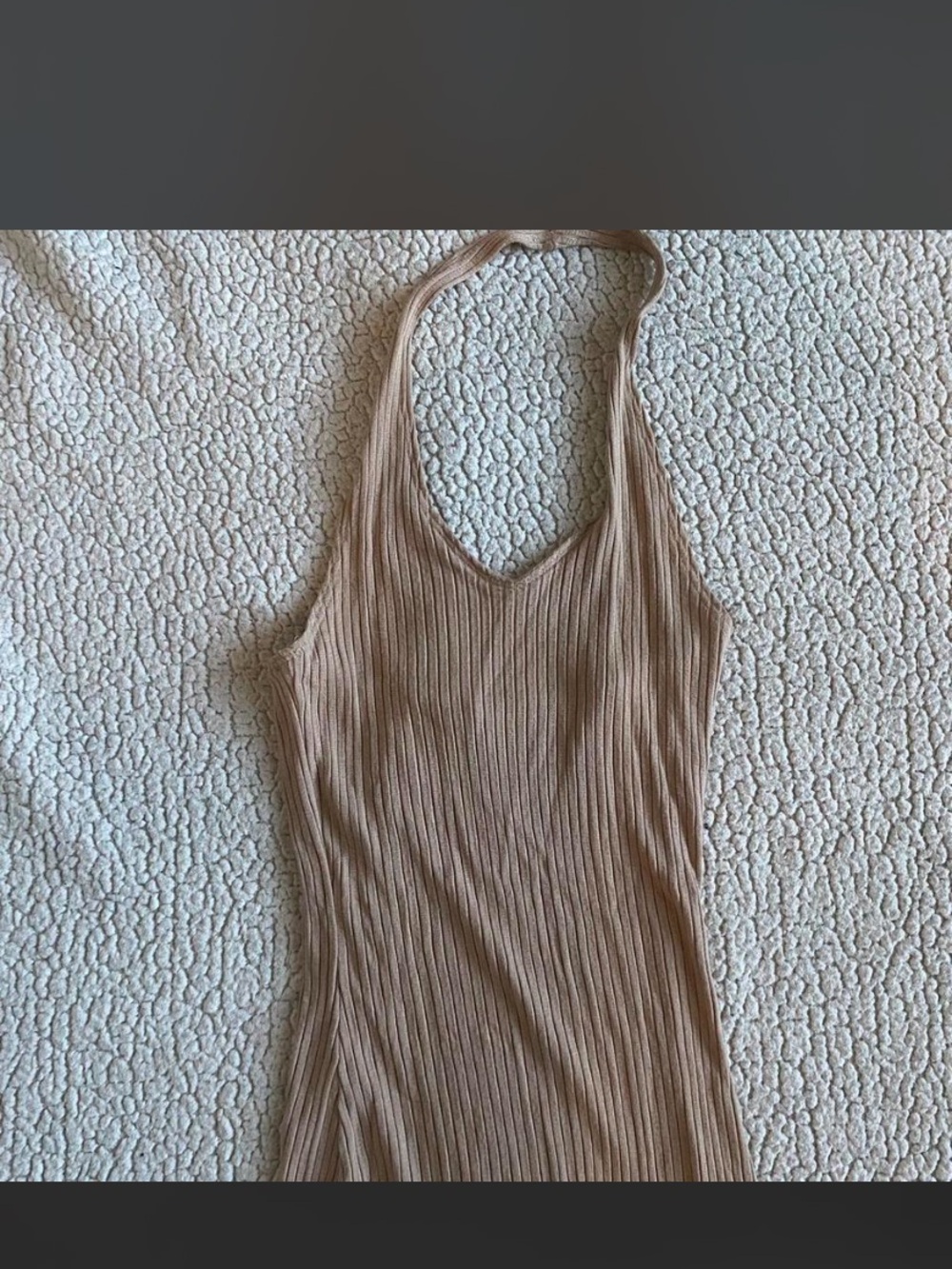 Popular Basics Tan Ribbed Halter Dress